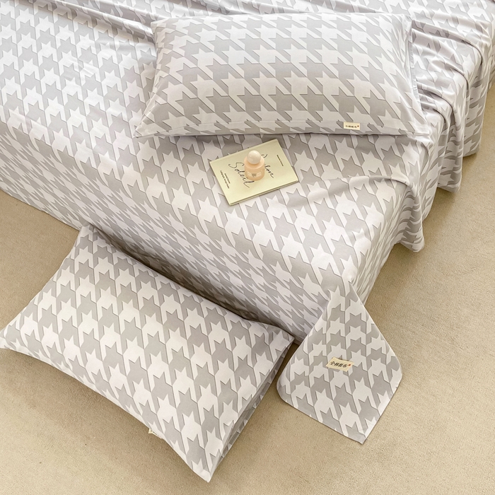 91家纺网 家纺一手货源 找家纺 卧趣家纺 2024新品全棉老粗布单品床单床笠系列-单品床单系列 千鸟格-灰