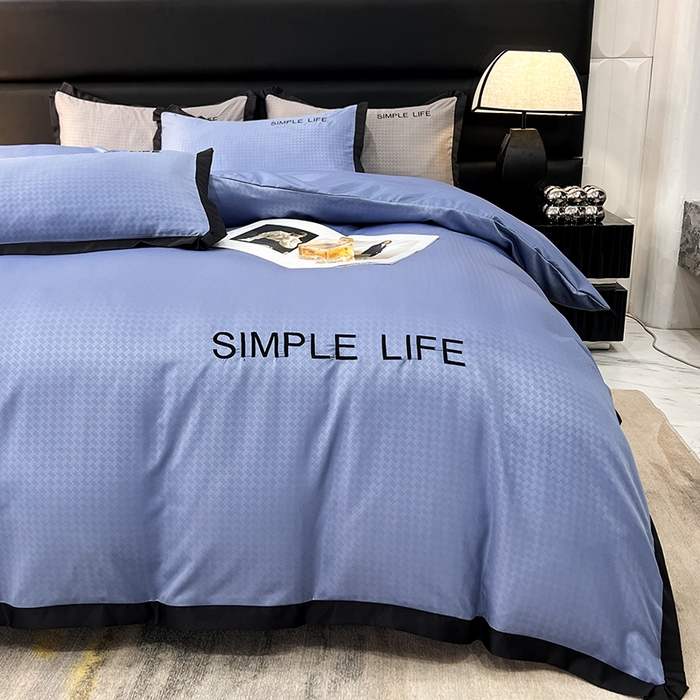 91家纺网 家纺一手货源 找家纺 艾米家居 2025水洗真丝提花系列简约生活 简约生活蓝灰