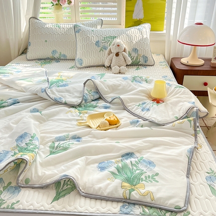 慕澄家纺 2024新款小版印花0.5乳胶凉席夏被四件套 祈愿
