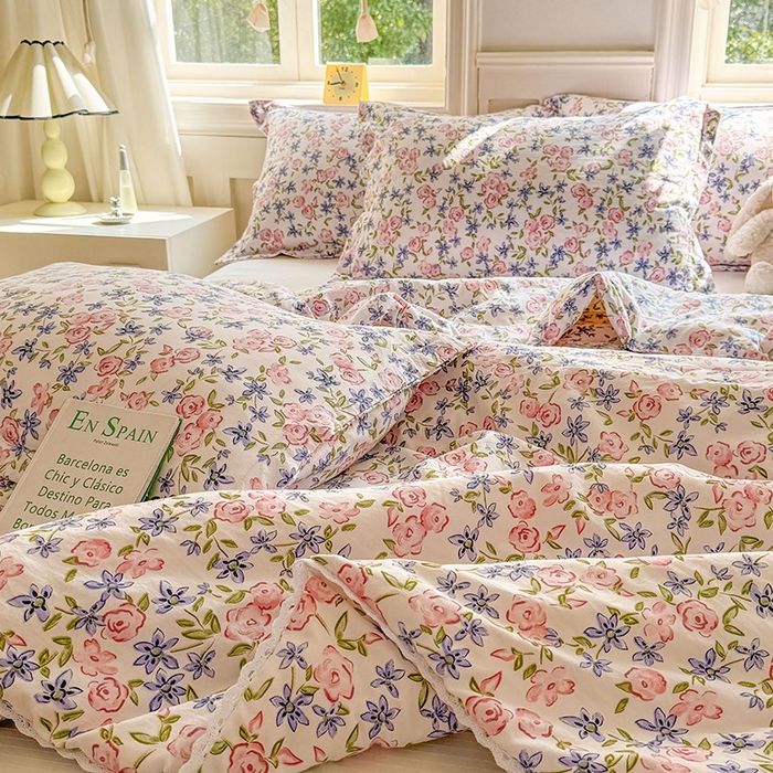 91家纺网 家纺一手货源 找家纺 创优家纺  2025新款A类皱皱纱小花边夏被 花蔓