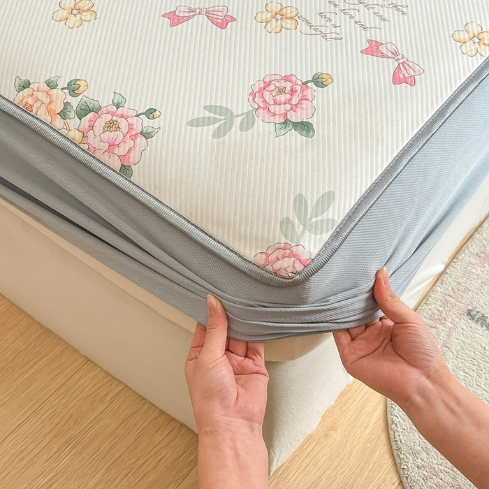 91家纺网 家纺一手货源 找家纺 星座 2025大斜纹复合冰丝凉席床笠款 拈花湾粉-床笠款