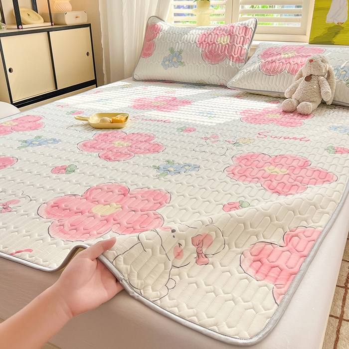 91家纺网 家纺一手货源 找家纺 慕澄家纺 2024新款小版印花0.5乳胶凉席系列 心花怒放