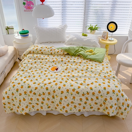 91家纺网 家纺一手货源 找家纺 默忆 2025新款水洗棉双层纱夏被夏凉被空调被被子被芯 小橘子