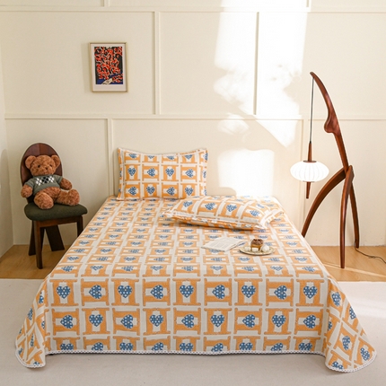 91家纺网 家纺一手货源 找家纺 萌宝老粗布毛绒玩具 2025新款原棉老粗布印花床单系列细纱帆布软凉席三枚段条花边款 简爱