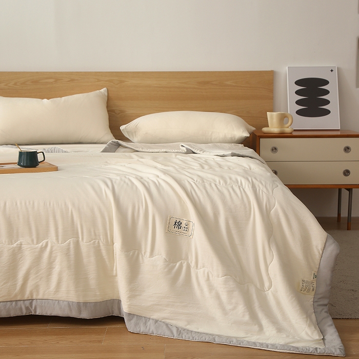 91家纺网 家纺一手货源 找家纺 猎鹿人家纺 2024新款纯色水洗棉纱棉花夏被 云朵白