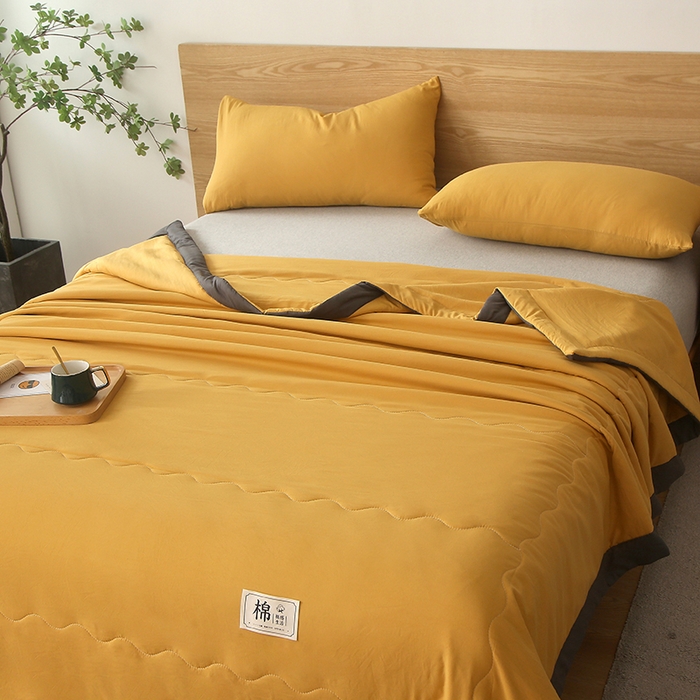 91家纺网 家纺一手货源 找家纺 猎鹿人家纺 2024新款纯色水洗棉纱棉花夏被 栀子黄