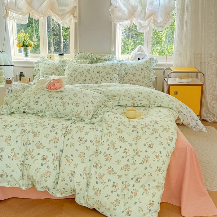 91家纺网 家纺一手货源 找家纺 上尚居 2024直播爆款韩版印花小清新卡通云朵棉四件套 晨语蔓蔓