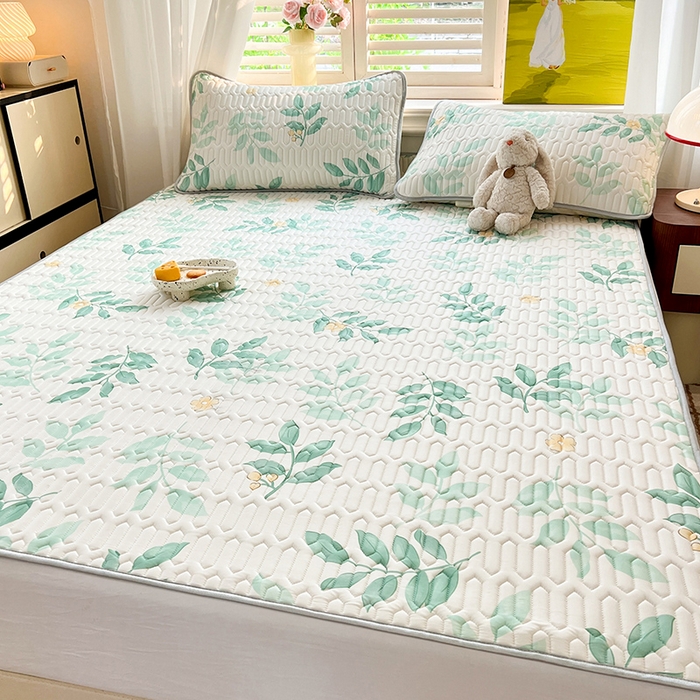 91家纺网 家纺一手货源 找家纺 慕澄家纺 2024新款小版印花0.5乳胶凉席系列 绿叶