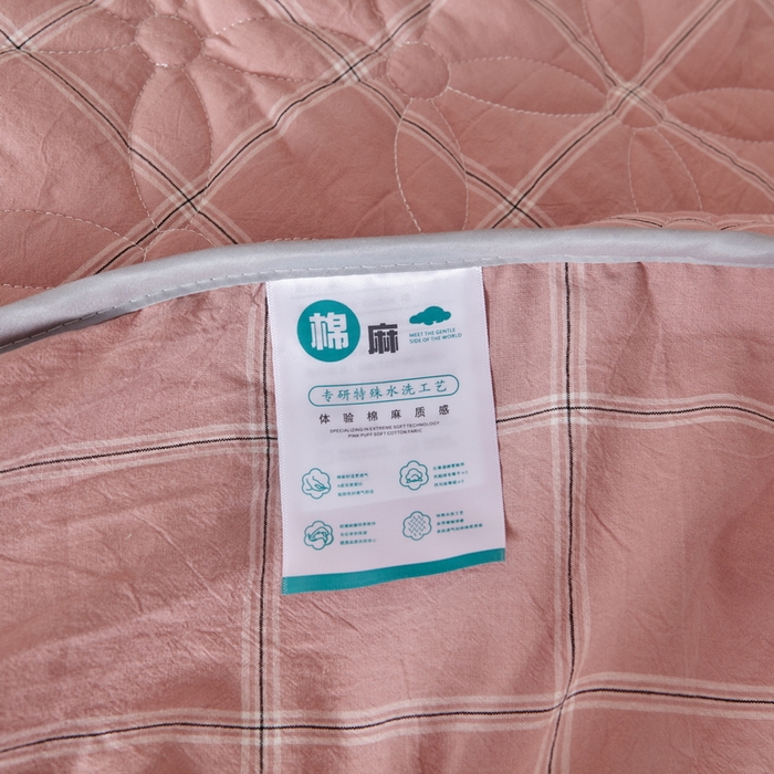 91家纺网 家纺一手货源 找家纺 杜先生 2024新款无印风水洗棉夹棉床笠 蜜粉大格