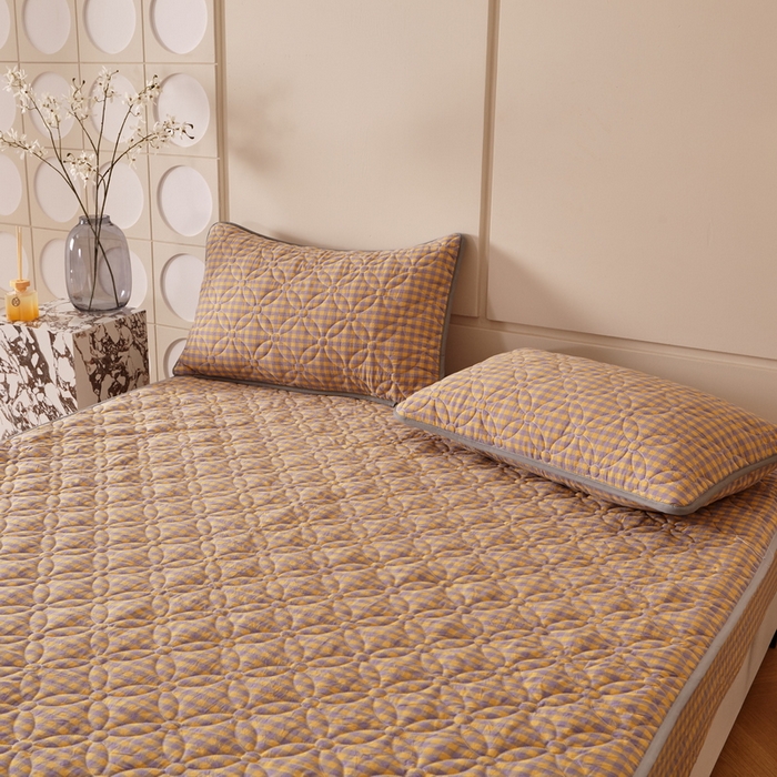 91家纺网 家纺一手货源 找家纺 杜先生 2024新款无印风水洗棉夹棉床笠 橘小格