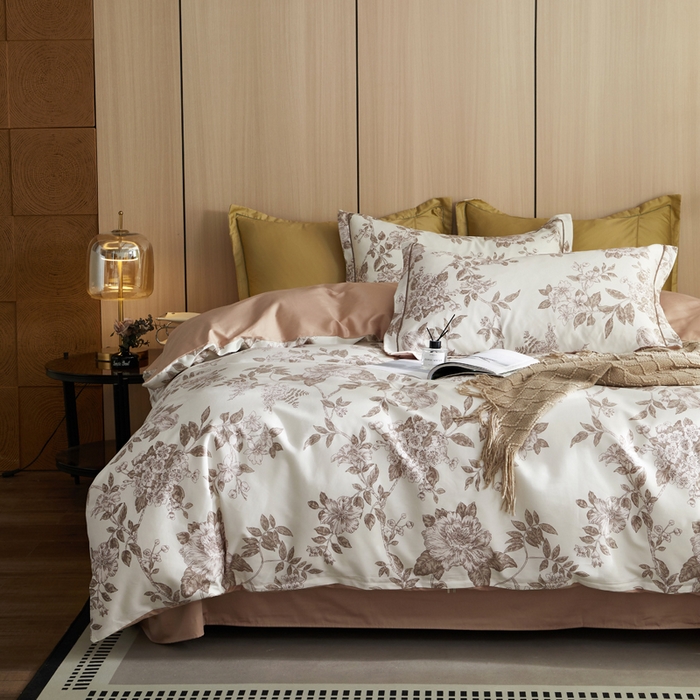 91家纺网 家纺一手货源 找家纺 怡家居 2024新款100支长绒棉印花四件套 花菲语-粉