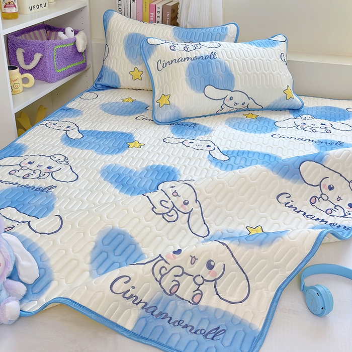 91家纺网 家纺一手货源 找家纺 澳萝拉 2024新款A类凉感丝三丽鸥乳胶凉席 蓝心大耳狗