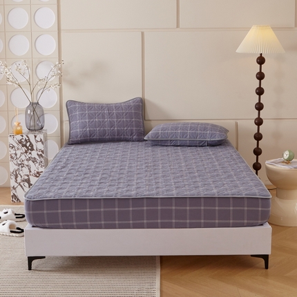 91家纺网 家纺一手货源 找家纺 杜先生 2024新款无印风水洗棉夹棉床笠 深灰大格