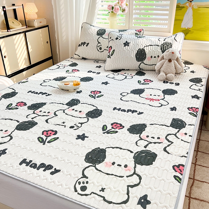 91家纺网 家纺一手货源 找家纺 慕澄家纺 2024新款小版印花0.5乳胶凉席系列 快乐小狗