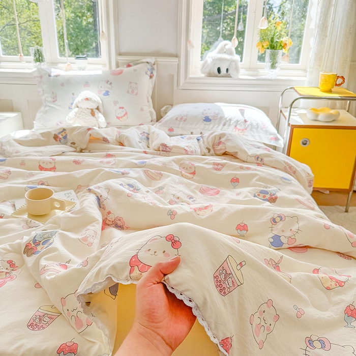 91家纺网 家纺一手货源 找家纺 创优家纺  2025新款A类皱皱纱小花边夏被 奶猫