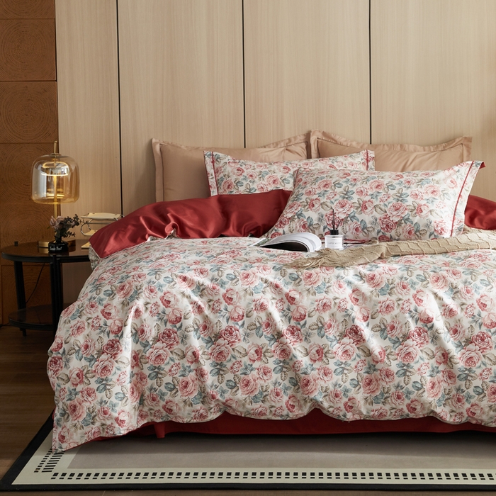 91家纺网 家纺一手货源 找家纺 怡家居 2024新款100支长绒棉印花四件套 彩蝶