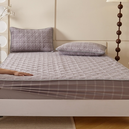 杜先生 2024新款无印风水洗棉夹棉床笠 浅灰大格