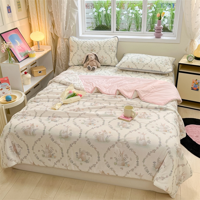 91家纺网 家纺一手货源 找家纺 古吉梦 2024新款冰激凌凉感丝夏被-小清新 凉感丝夏被-萌兮兔