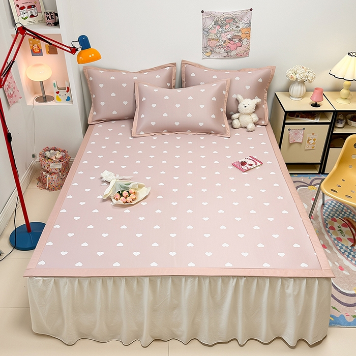 91家纺网 家纺一手货源 找家纺 全季家居 2024新款卡通提花系列PE凉感席 爱心-山茶粉