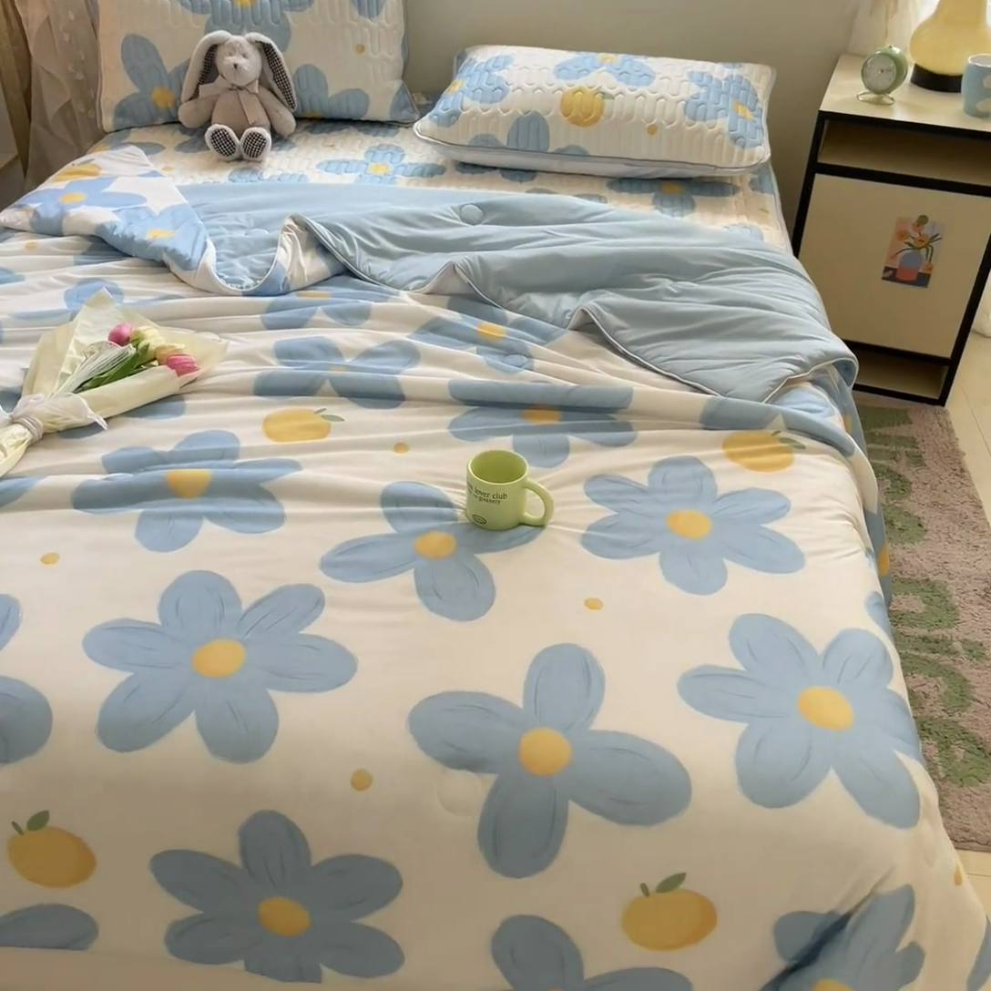 91家纺网 家纺一手货源 找家纺 古吉梦 2024新款冰激凌凉感丝夏被-小清新 凉感丝夏被-兰玲+天兰