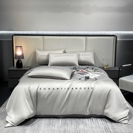 91家纺网 家纺一手货源 找家纺 花愿（原花纪） 2025新款轻奢刺绣水洗冰丝四件套-贝拉 珍珠灰+海豚灰