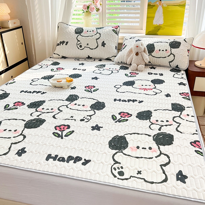 91家纺网 家纺一手货源 找家纺 慕澄家纺 2024新款小版印花0.5乳胶凉席系列 快乐小狗