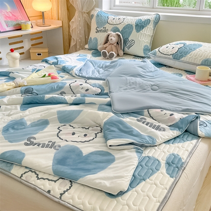 古吉梦 2024新款冰激凌凉感丝夏被-小清新 凉感丝夏被-甜心小熊+天兰