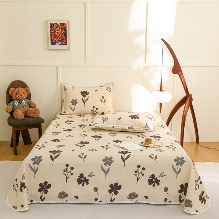 91家纺网 家纺一手货源 找家纺 萌宝老粗布毛绒玩具 2025新款原棉老粗布印花床单系列细纱帆布软凉席三枚段条花边款 黑加仑