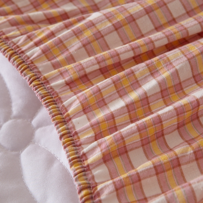 91家纺网 家纺一手货源 找家纺 杜先生 2024新款无印风水洗棉夹棉床笠 蜜橘格