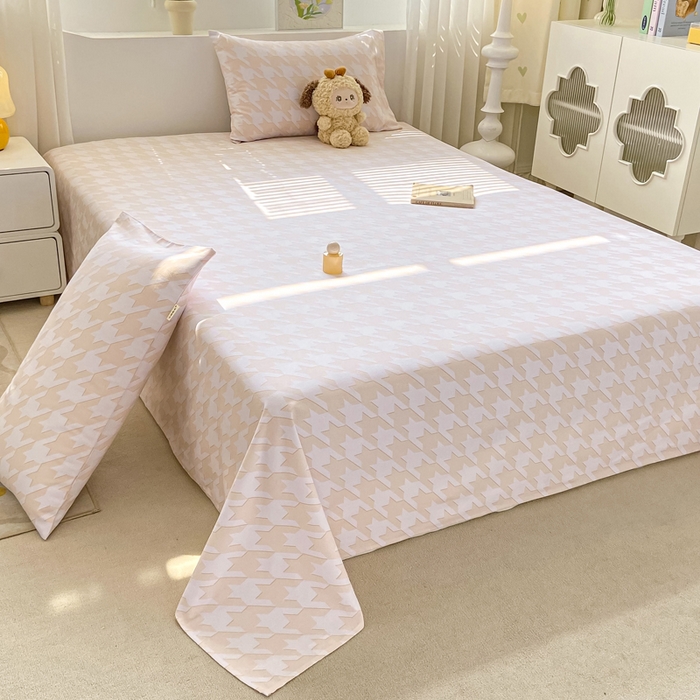 91家纺网 家纺一手货源 找家纺 卧趣家纺 2024新品全棉老粗布单品床单床笠系列-单品床单系列 千鸟格-米