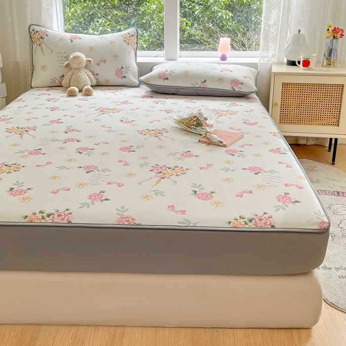 91家纺网 家纺一手货源 找家纺 星座 2025大斜纹复合冰丝凉席床笠款 拈花湾粉-床笠款