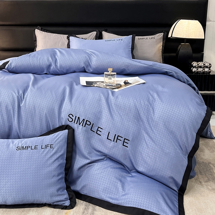 91家纺网 家纺一手货源 找家纺 艾米家居 2025水洗真丝提花系列简约生活 简约生活蓝灰