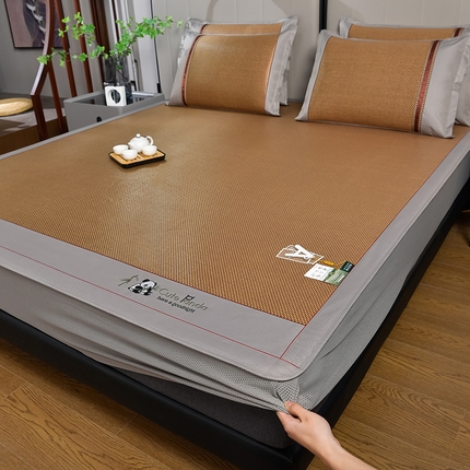 91家纺网 家纺一手货源 找家纺 （总）小牛席业 加厚款-熊猫冰藤席（床笠款）凉席藤席冰藤席冰丝席竹席乳胶席凉感豆豆席