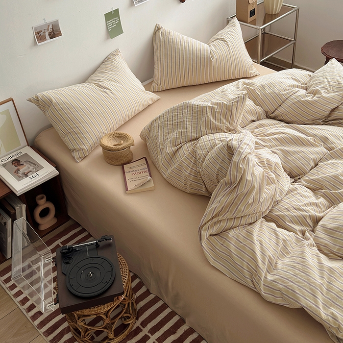 91家纺网 家纺一手货源 找家纺 水洗的故事 2024新款无印良品水洗棉四件套  湘叶米