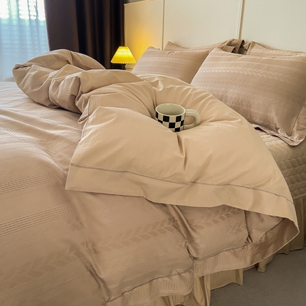 91家纺网 家纺一手货源 找家纺 美伦美焕 2023直播爆款纯色轻奢宽边韩版床裙全棉床盖四件套大麦金咖