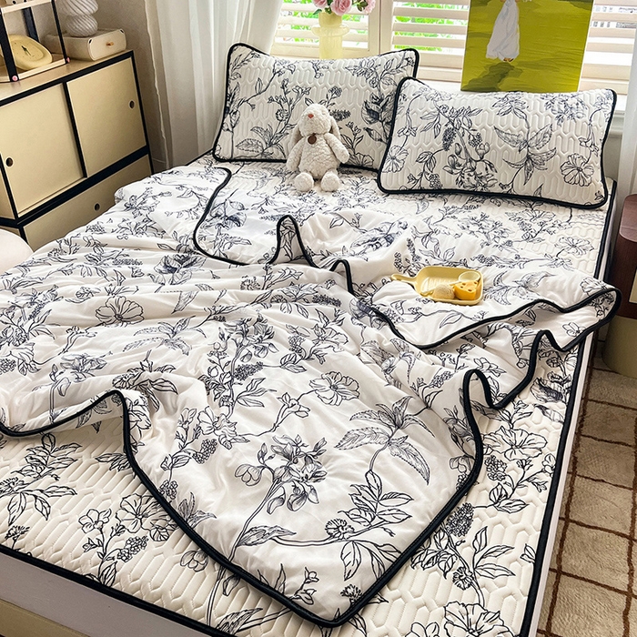 91家纺网 家纺一手货源 找家纺 （总）慕澄家纺 2024新款小版印花0.5乳胶凉席夏被四件套