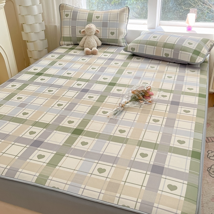 91家纺网 家纺一手货源 找家纺 星座 2025大斜纹复合冰丝凉席床笠款 爱心气泡绿-床笠款