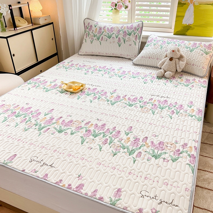 91家纺网 家纺一手货源 找家纺 慕澄家纺 2024新款小版印花0.5乳胶凉席系列 紫色浪漫