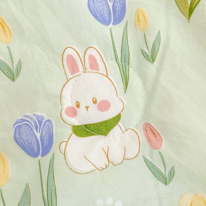 91家纺网 家纺一手货源 找家纺 创优家纺  2025新款A类皱皱纱小花边夏被 幸运兔