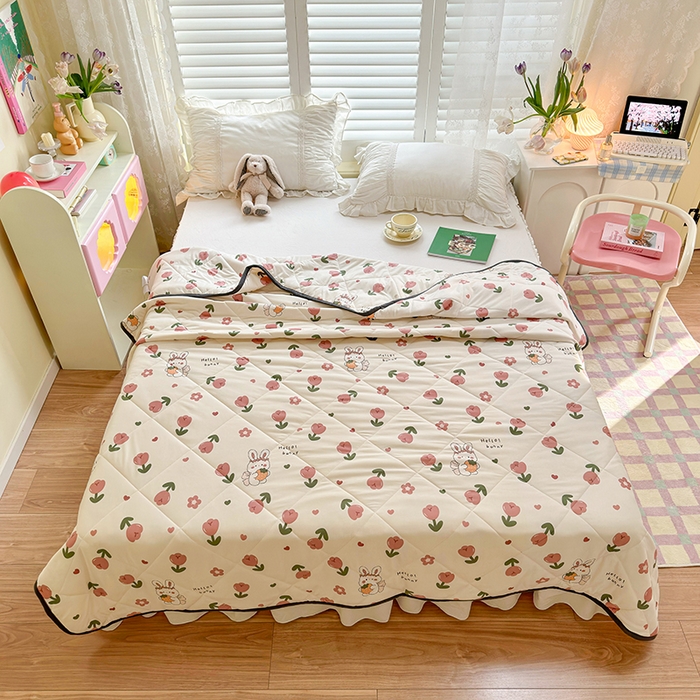 91家纺网 家纺一手货源 找家纺 琪格格纺织 2024新款A类卡通印花清新大豆针织夏被 200*230cm-夏被 针织被-郁金香兔