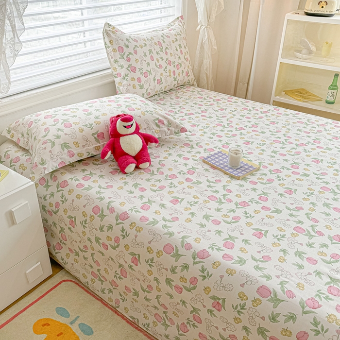 91家纺网 家纺一手货源 找家纺 金帛坊 2024新款全棉印花床单枕套三件套 米莱