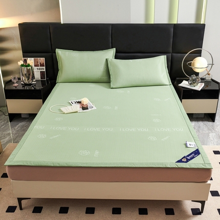 91家纺网 家纺一手货源 找家纺 宜派家纺 2024新款凉感丝刺绣凉席三件套 小花-绿-直角