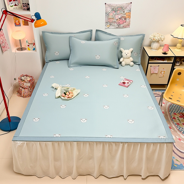 91家纺网 家纺一手货源 找家纺 全季家居 2024新款卡通提花系列PE凉感席 小熊-北极蓝