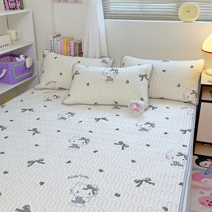 91家纺网 家纺一手货源 找家纺 澳萝拉 2024新款A类凉感丝三丽鸥乳胶凉席 爱心 KT猫((灰)