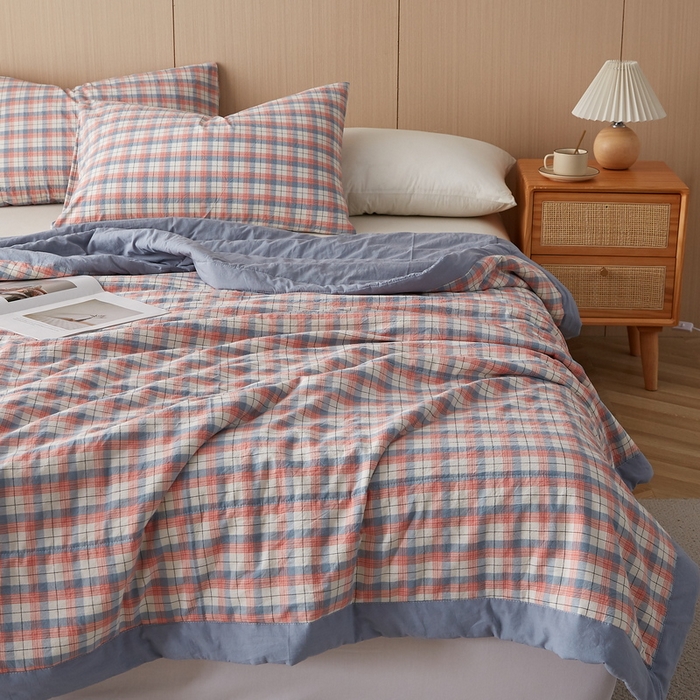 91家纺网 家纺一手货源 找家纺 猎鹿人家纺 2024新款水洗棉棉花夏被 贝拉-粉