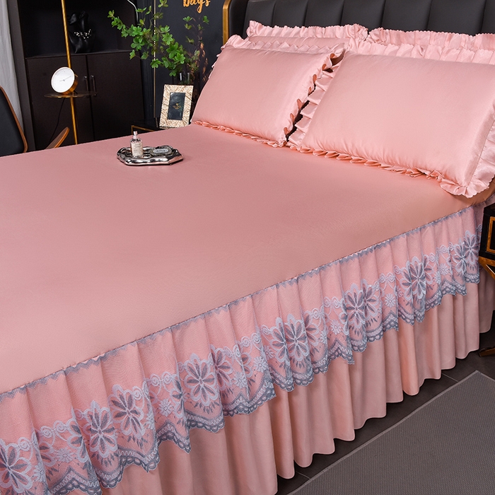 91家纺网 家纺一手货源 找家纺 艾裙海  2025新款纯色床裙款冰丝凉席 香槟玉