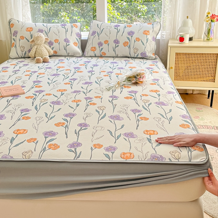 91家纺网 家纺一手货源 找家纺 星座 2025大斜纹复合冰丝凉席床笠款 恋恋花语-床笠款