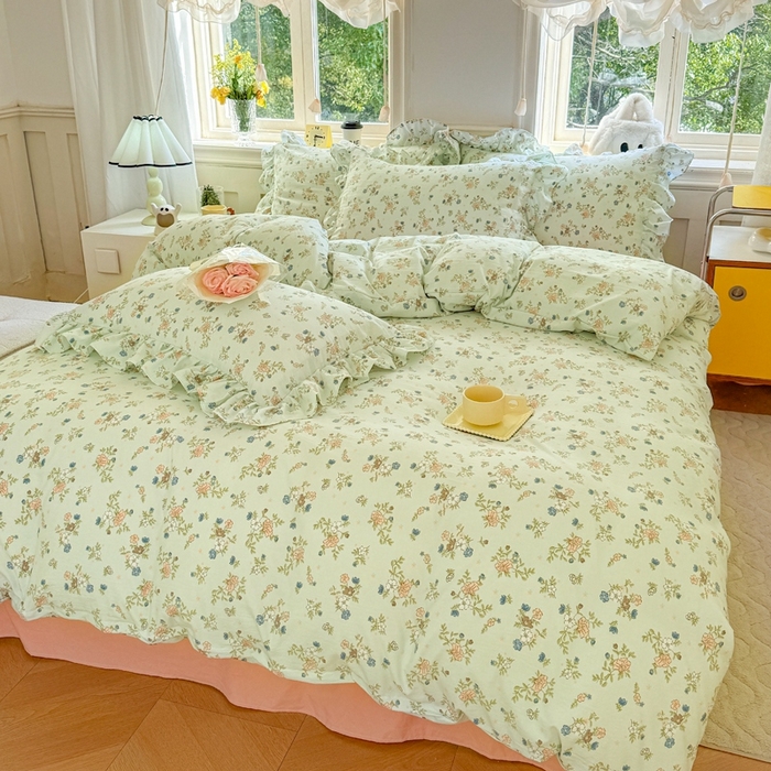 91家纺网 家纺一手货源 找家纺 上尚居 2024直播爆款韩版印花小清新卡通云朵棉四件套 晨语蔓蔓