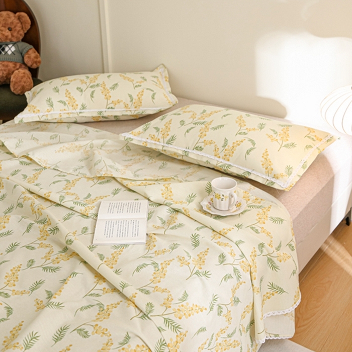 91家纺网 家纺一手货源 找家纺 萌宝老粗布毛绒玩具 2025新款原棉老粗布印花床单系列细纱帆布软凉席三枚段条花边款 大麦