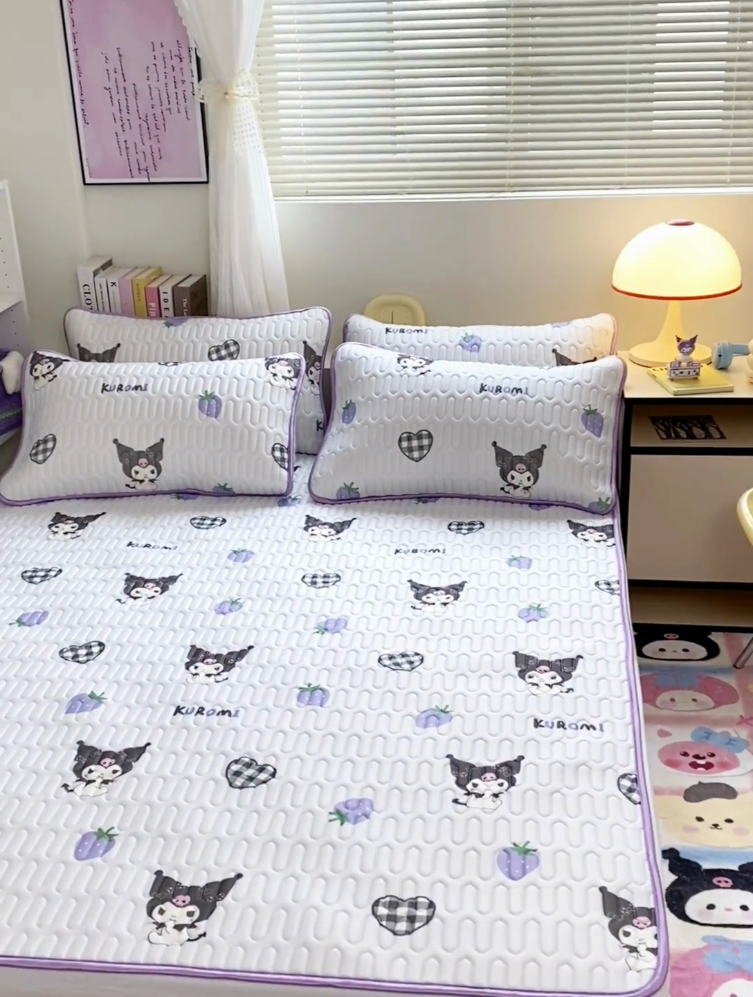 91家纺网 家纺一手货源 找家纺 澳萝拉 2024新款A类凉感丝三丽鸥乳胶凉席 草莓库洛米